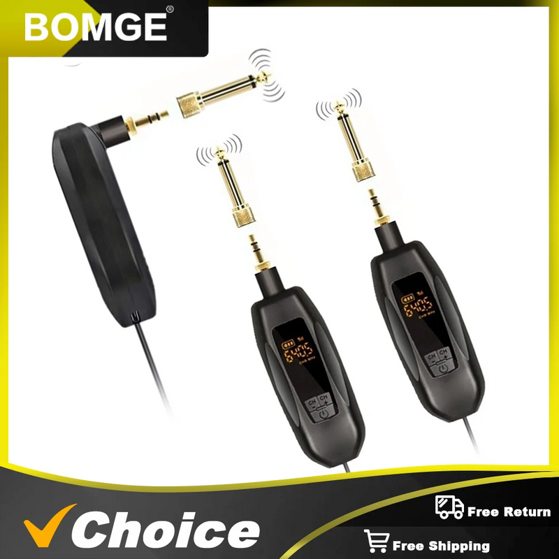BOMGE Wireless Guitar Transmitter Receiver UHF Rechargeable Wireless Guitar System with 30 Channels for Bass Electric Instrument