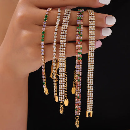 Fashion Colorful Zircon Bracelet Women's Stainless Steel Extension Chain Bracelet Female Summer Waterproof Jewelry