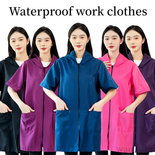 Pet Groomer Work Clothes Dog Grooming Uniform Short Sleeve Waterproof Gown New Black Beauty Salon Robe Barber Shop Apron Y1111