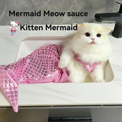 Pet cat mermaid clothing funny styling shooting props swimsuit bikini clothing human tail clothing