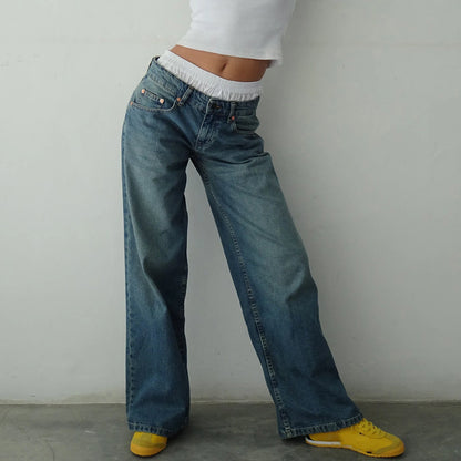 Y2K Baggy Jeans for Women Trendy Low Rise Casual Straight Leg Boyfriend Jeans Denim Pants with Pocket Streetwear
