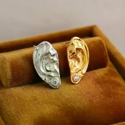 Ear Shaped Earrings Metal Ring Jewelry Irregular Statement Ring Unique Textured For Daily Wear Parties & Events