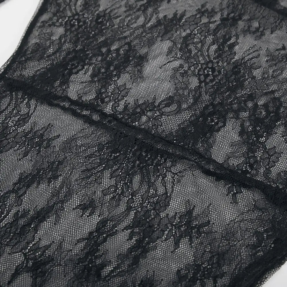 Casual Pullover Lace Dress Long Pullover Dress Non Stretch Fabric Dress Perspective O-Neck Dress Regular Length Dress