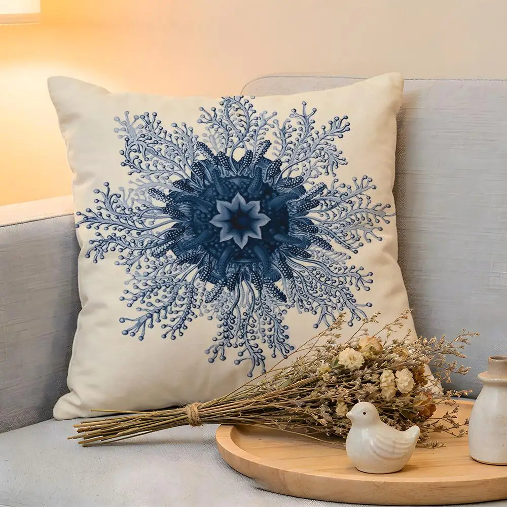 Cushion Cover  Linen  Skin-Friendly Soft Decorative Case For Sofa Home Decor Blue Sea Creature Coral Shrimp Pillow cover