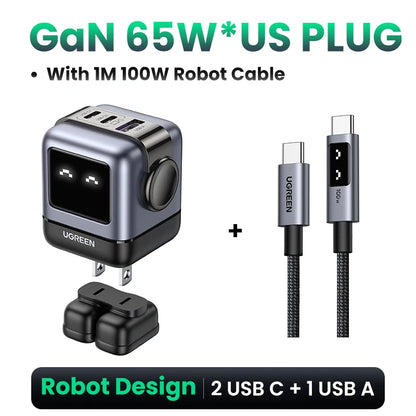 【US-Stecker】UGREEN 65W 30W GaN-Ladegerät im Roboter-Design mit PD3.0-Schnellladefunktion, QC4.0, 3.0 und PPS für iPhone 17, 16, 15 Pro, MacBook, Laptop und Tablet
