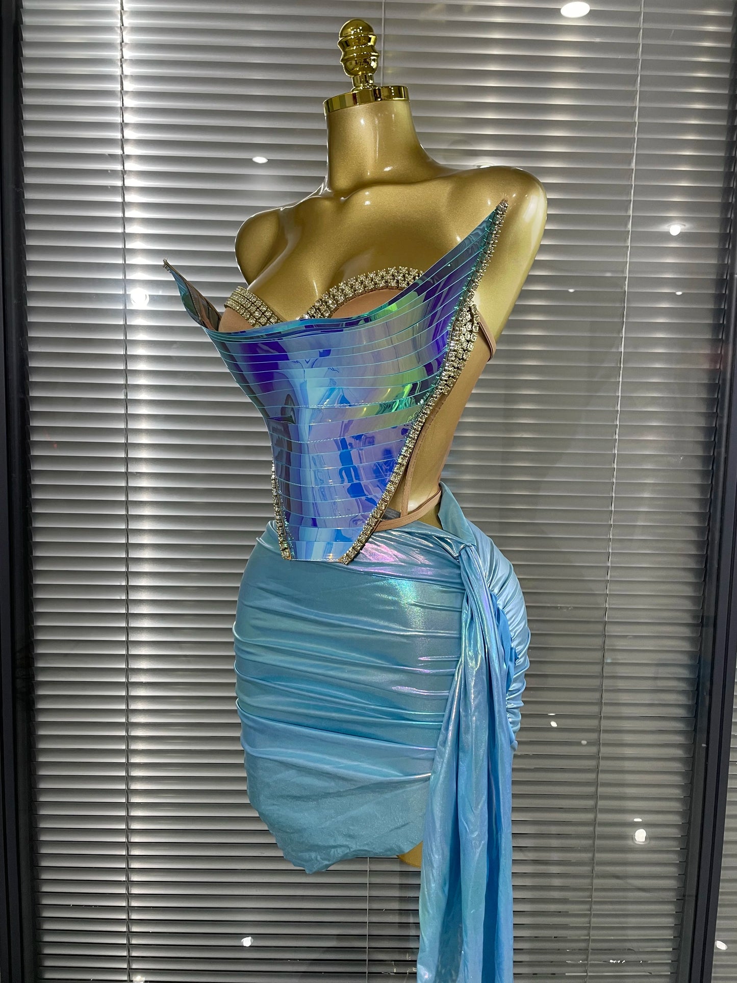 Blue Black Women Sexy Strapless Shinning Sequins 2 Pieces Bodycon Mini Dress Draped Celebrate Nightclub Party Bar Singer Wear