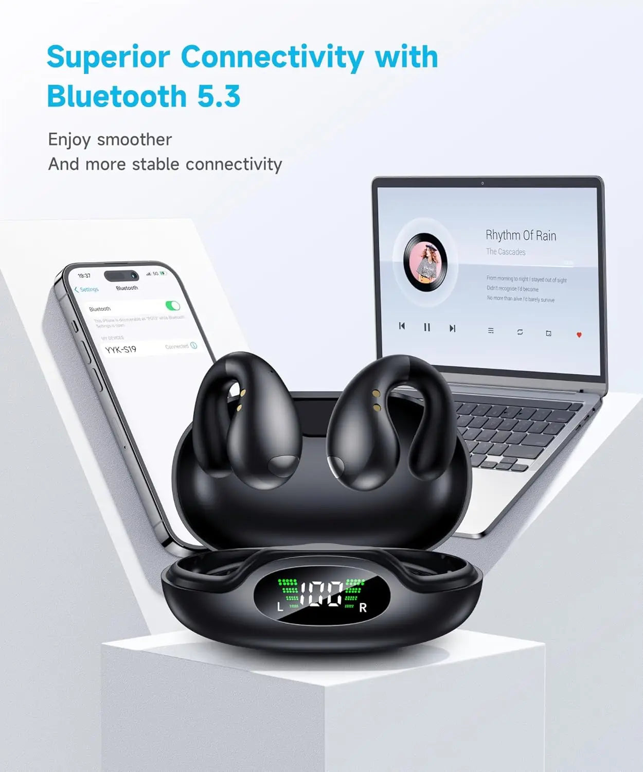 Open Ear Clip Earphones - Ear Hanging Earphones Wireless Bluetooth, Waterproof Bone Conduction Earphones