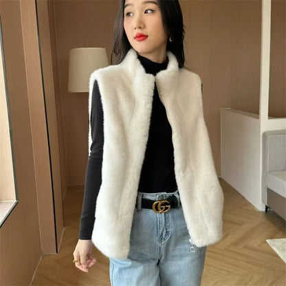 Furs Coat Autumn Winter New Imitation Mink Vest Jacket Female Fashion Western Sleeveless Coat Thick Waistcoat Outwear Women Tops