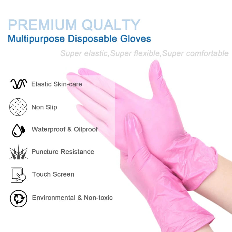 20Pcs Pink Nitrile Disposable Gloves, Waterproof Dishwashing Gloves, Household Cleaning Gloves, Tattoos Gloves