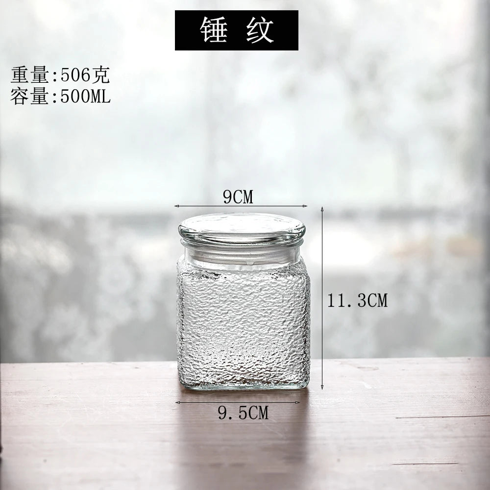 Retro Transparent Glass Sealed Jar Glass Lid Storage Jar Begonia Flower Glass Bottle Candy Storage Jar Kitchen Storage Supplies