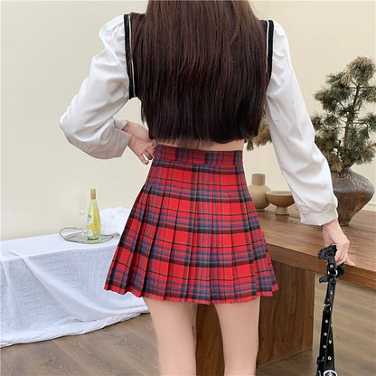 Y2K Tennis Mini Skirt Women Green Red Plaid Thick Wool High Waist Pleated Skirt Student Preppy Style Outfit Christmas