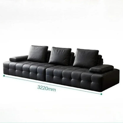 Modern Luxury 3seats Italian Minimalist Living Room Furniture Retro Lawrence Big Black Cow Leather Sofa L Shaped Lazy Minimalist