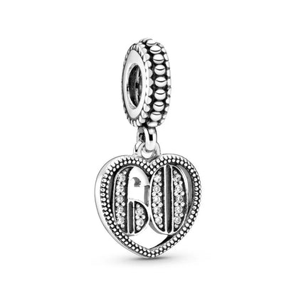New 925 Sterling Silver Heart Number Charms Fit Original Europeans Bracelet Love Angel Wings Globe DIY Jewelry Gift for Women