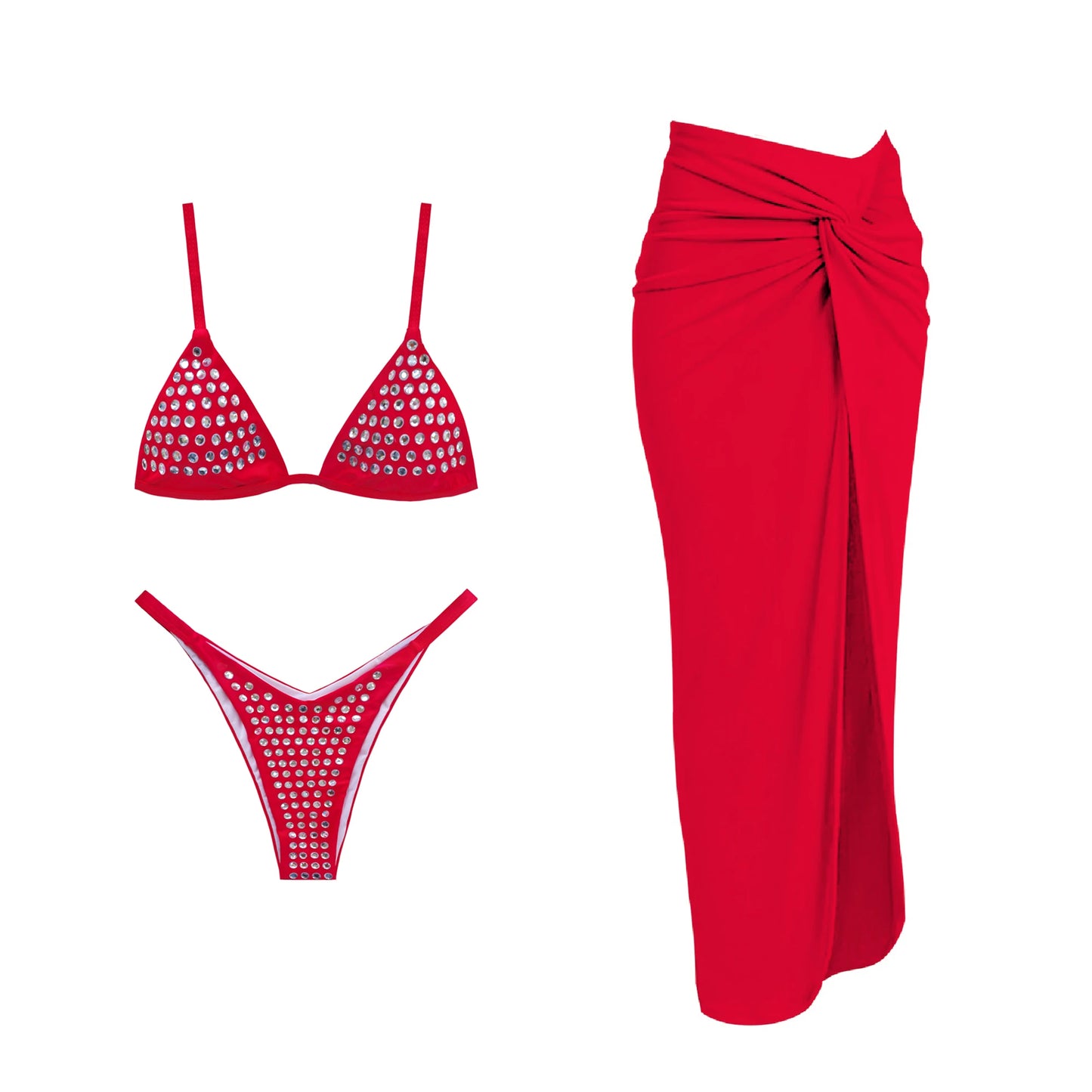 Bikini Swimsuit with Cover Up Rhinestones Brazilan Bikini Set Swimwear for Women Sexy Halter Bathing Suit Summer Female