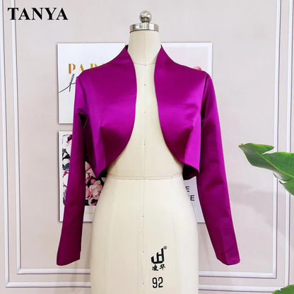Satin Long Sleeves Mother Bridal Wraps Boleros Champagne Wedding Jackets Bride No Crystal On Sleeves Bridal Accessories Z1428