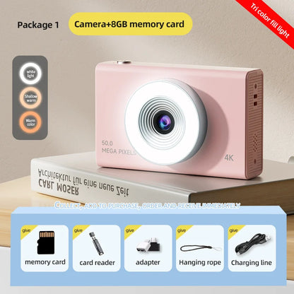 Digital Camera 4K High-definition Camera 50 Million Pixels Autofocus Portable Retro Camera CCD Travel Student Camera