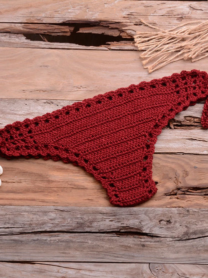 Sexy Crochet Bikinis Sets Handmade Knitted Cotton Swimwear Swimsuit Top + Bottom Bandage Women Sexy Beachwear Biquinis