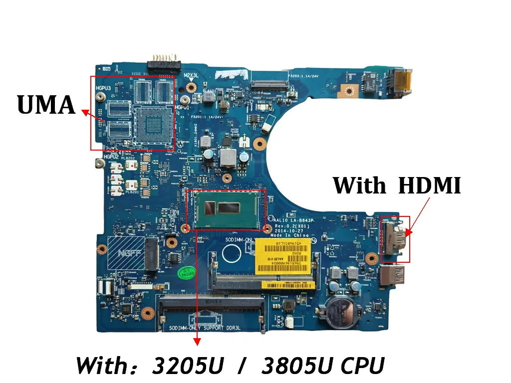 AAL10 LA-B843P For Dell inspiron 14 5458 15 5558 17 5758 Laptop Motherboard With i3 i5 i7 CPU UMA  920M GPU DDR3L TESTED GOOD