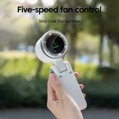 Handheld Folding Fan Type-C Charge Ports Portable Desktop 5level Wind Speed Adjustment Digital Display Electric Fan With Lanyard