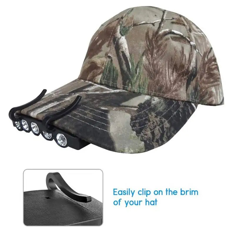 Head Lamps 5 LED Hat Brim Light With Batteries Water Resistant Lightweight Headlamp For Night Fishing Hunting Hiking