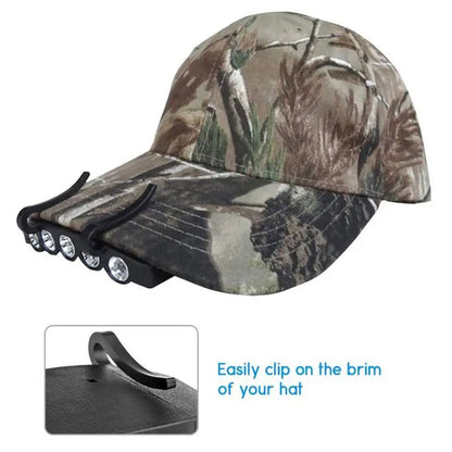 Head Lamps 5 LED Hat Brim Light With Batteries Water Resistant Lightweight Headlamp For Night Fishing Hunting Hiking