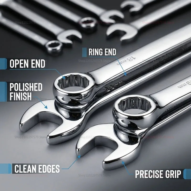 8-19Mm Wrench Set, Double-Head Opening Design, Anti-Slip And Efficient work, Portable Household Universal Hand Repair Tool.