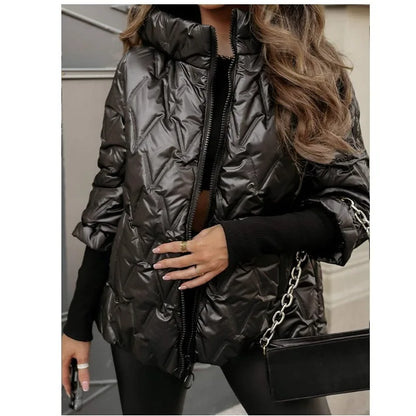 Winter Warm High Collar Long Sleeve Patchwork Cotton Jacket Hooded Coat Abrigos De Mujer Manteaux Hiver Femme Chaqueta Acolchada