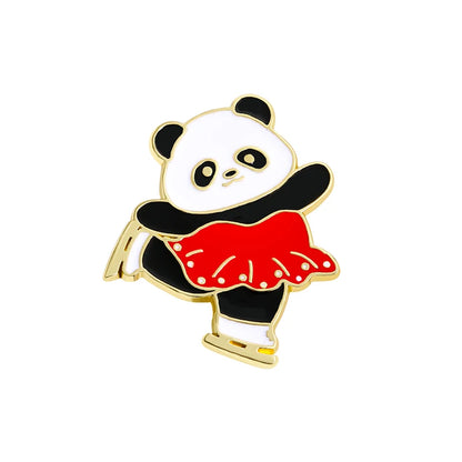 6 Styles Funny Winter Sports Panda Design Enamel Brooches Cartoon Animal Playing Skiing Fancy Speed Skating Curling Golden Pins