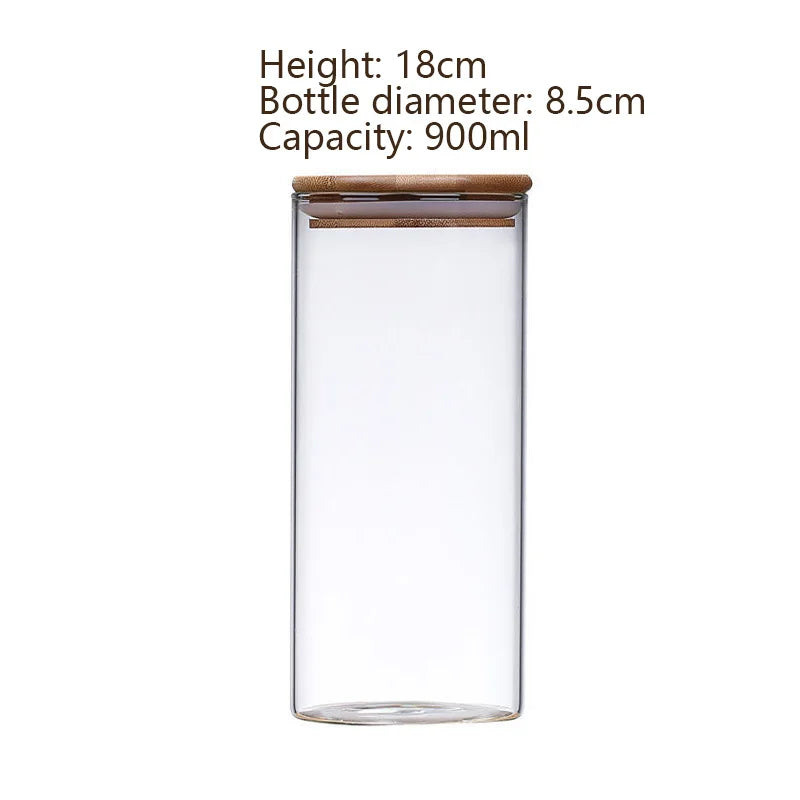 Glass Food Storage Jars with Airtight Bamboo Lid Food Container for Coffee Beans Tea Leaves Cookies Nuts Cereal Storage Canister