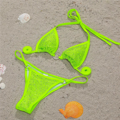 Sexy Halter Shining Rhinestone Bikini Women Swimwear Female Swimsuit Two-pieces Bikini Set Micro Bather Bathing Suit Swim Lady