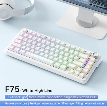 75% Hot Swap Gaming Keyboard Wireless FREEWOL F75 RGB Mechanical Keyboard with Metal Knobs AULA F75 Same Model,Tri-Mode,4000 mAh