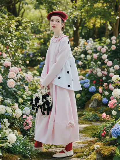 imakokoni 2025 Autumn Japanese-Style Artistic Sakura Pink Elastic-Waist Bowknot Lantern Skirt 255247