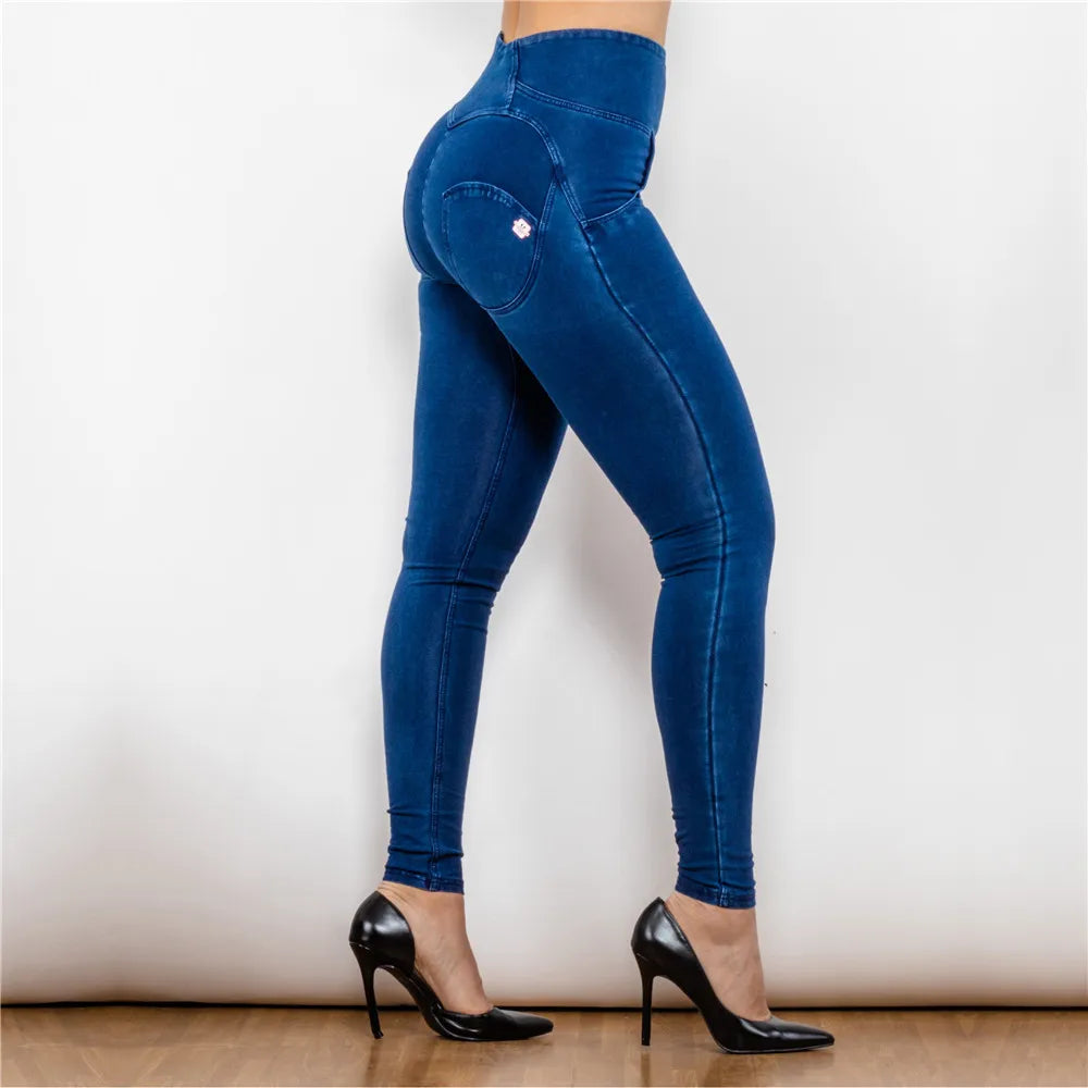 Shascullfites Melody High Waist Zipper Fly Jeans Jeggings Butt Lift Jeans High Waist Stretch Jeans Blue Denim Jeans
