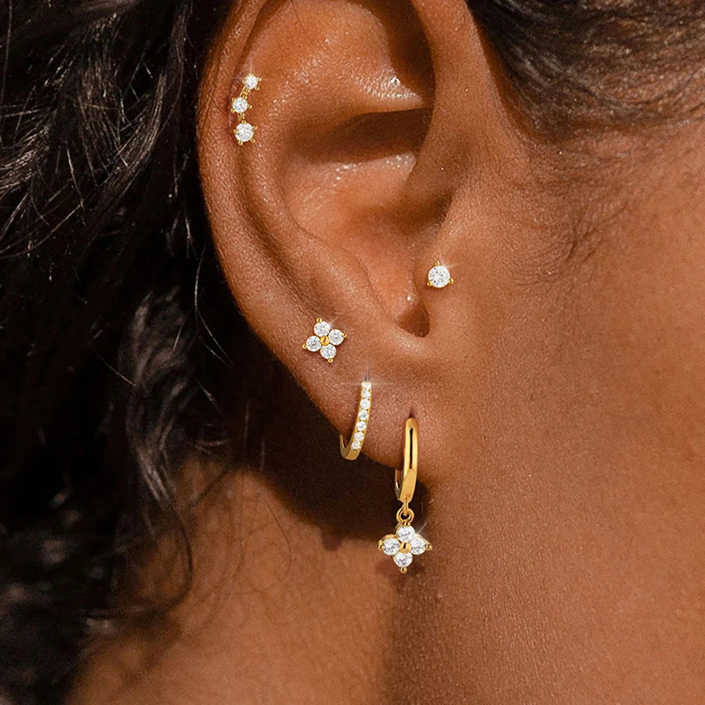 5PCS Stainless Steel Little Huggies Ear Stud Earrings Set For Women Tiny Crystal Zirconia Pendant Earrings Piercing Jewelry