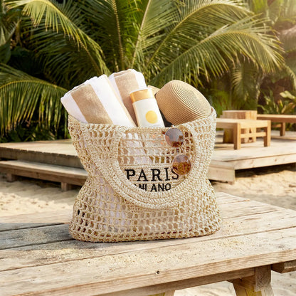 Straw Beach Bags for Women - Women Beach Handmade Woven Tote Bag, Summer Mesh Hollow Shoulder Bag for Holiday