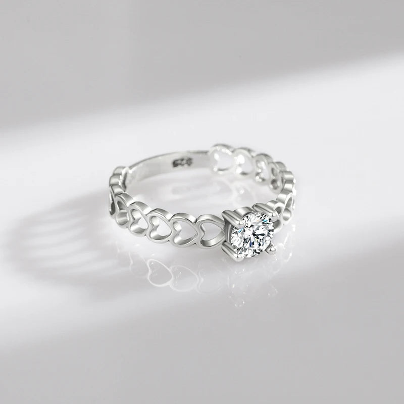 Modian 925 Sterling Silver Romantic Hollow Hearts Promise Ring For Women Fine Jewelry Sparkling Round 5mm CZ Rings Fine Jewelry