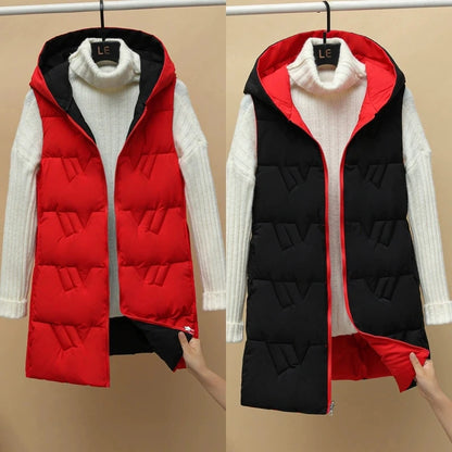 Autumn Winter Two-Sided Hooded Light Casual Down Cotton Vest Coat 2025 New Women Long Vest Jacket Korean Loose Waistcoat Jacket