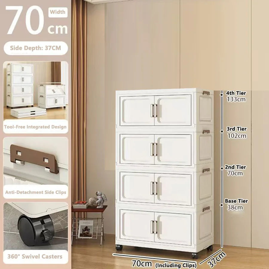 Folding Storage Cabinet with Drawers Home Organization Kitchen Bathroom Bedroom Multi-Functional Compact Closet Space Saver