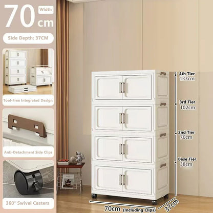 Folding Storage Cabinet with Drawers Home Organization Kitchen Bathroom Bedroom Multi-Functional Compact Closet Space Saver