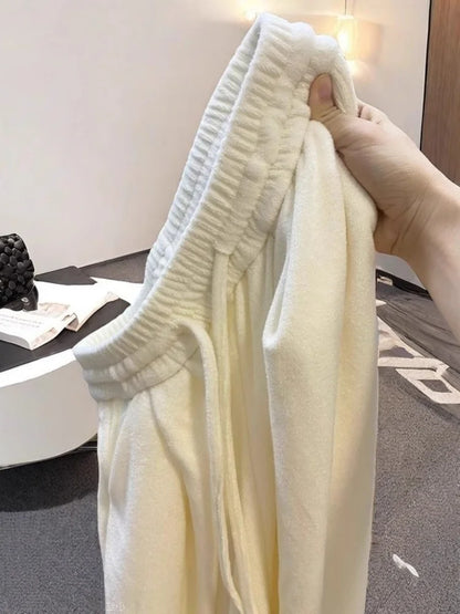 Women's Wide Leg Towel Pants Home Wear Spwear Outerwear Comfortable Lazy Autumn Winter White Casual Walking Trousers