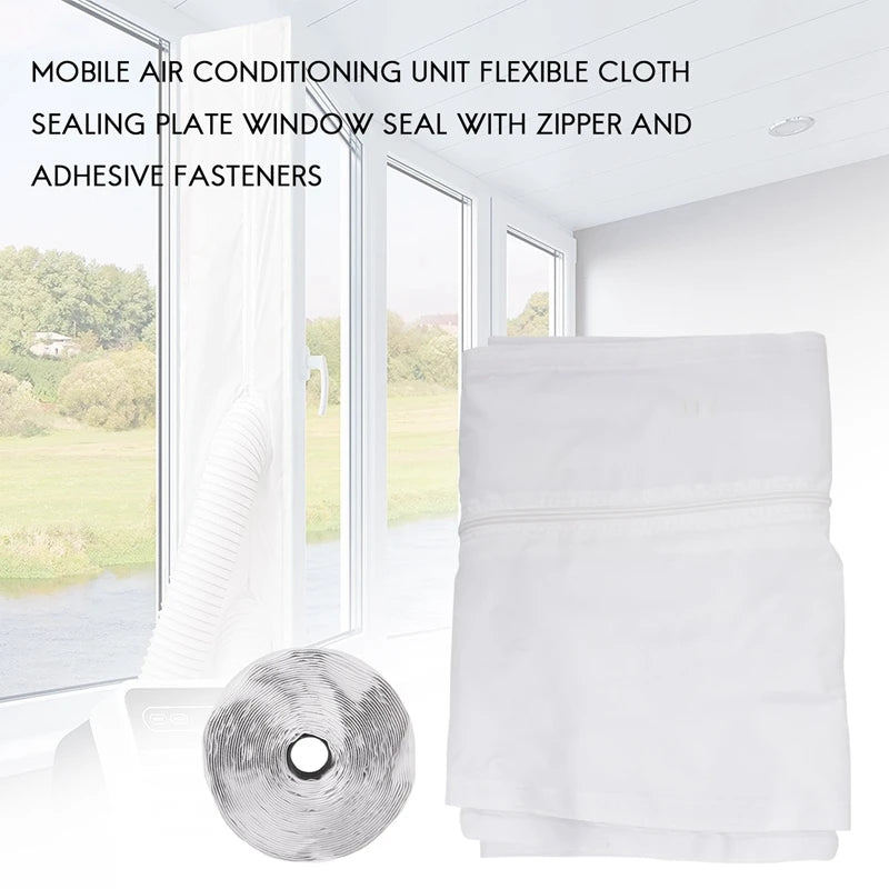 AT44-Airlock Window Seal For Portable Air Conditioner,400 Cm Flexible Cloth Sealing Plate Window Seal With With Zip And Adhesive
