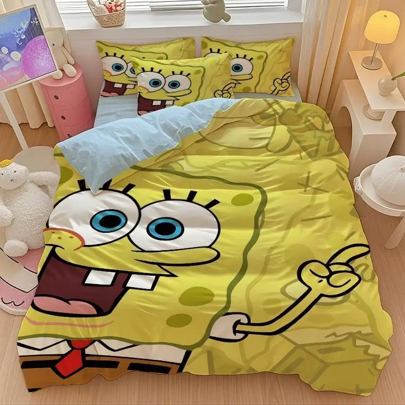 New Anime SpongeBobs Bedding Set Duvet Cover Bed Set Quilt Cover Pillowcase Comforter king Queen Size Boys Adult Bedding Set