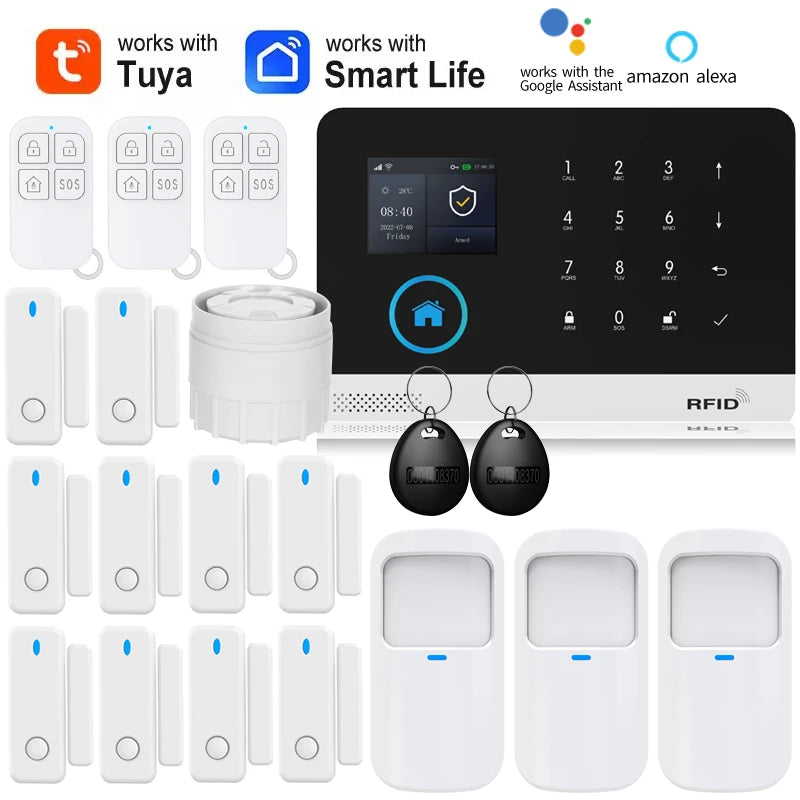 Smart Home Solar powered siren Tuya WIFI GSM Alarm System Wireless Smart Life APP 433MHz Safe Security Gap PIR Motion with Alexa