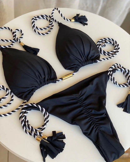 New Women Bikini Backless Rope Triangle Swimsuit Multicolor