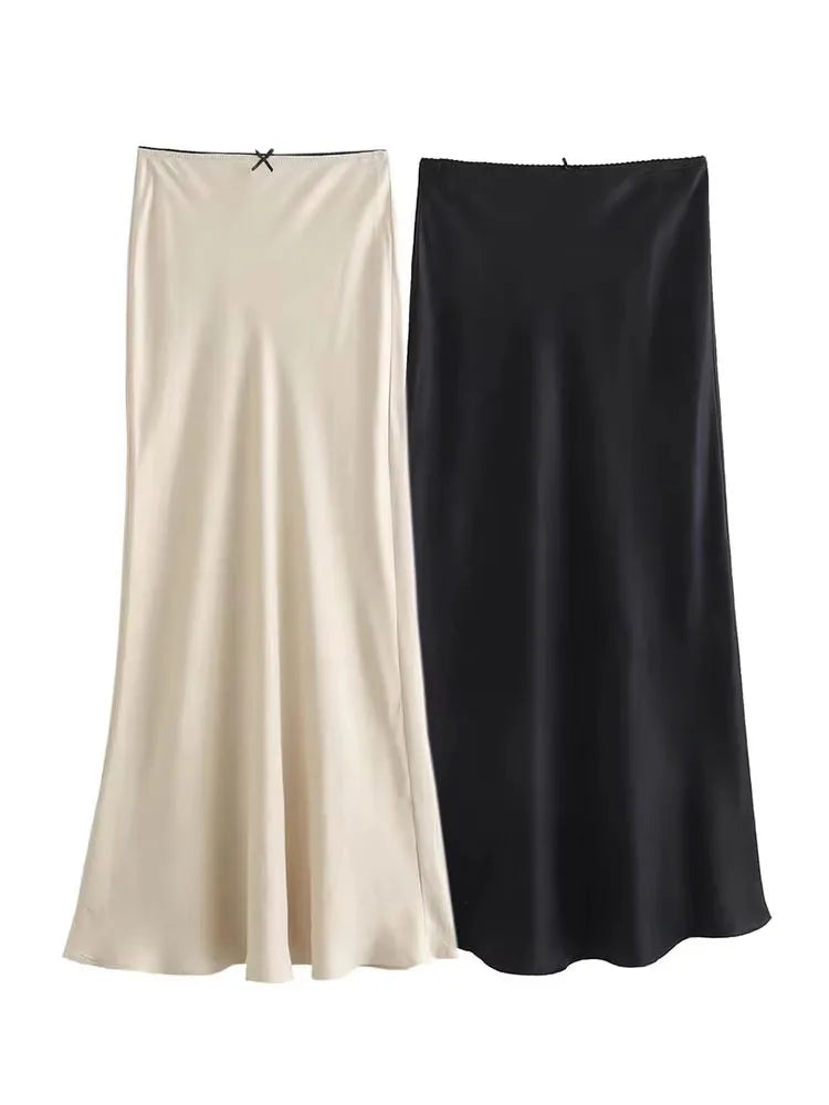 Women Satin Skirt High Waist Midi Skirt Stylish Long Skirts For Women Fashion Chic And Elegant Woman Skirt Streetwear