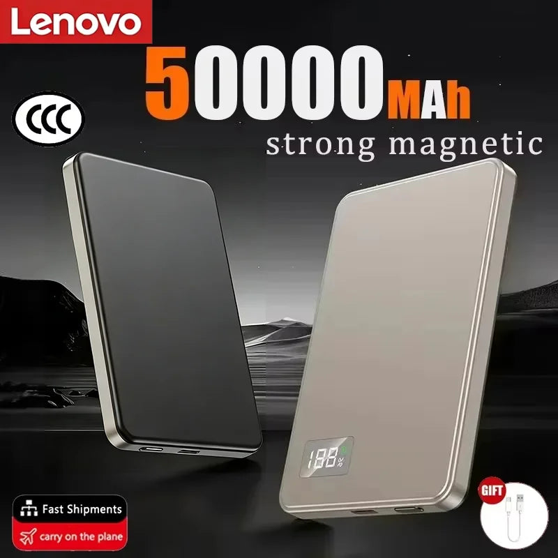Lenovo 500000mAh Magnetic Wireless Power Bank Ultra Thin Portable CCC Certified Super Fast Charging LED Display Pack for MagSafe