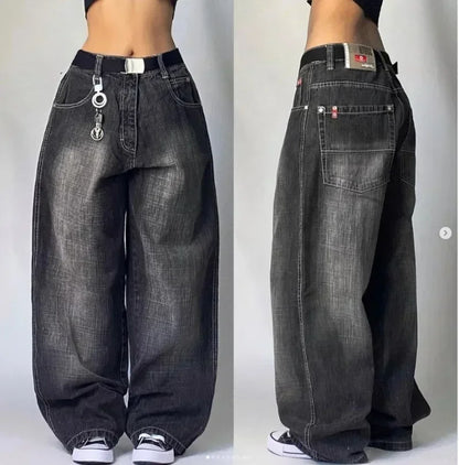 Y2K Gothic Retro Miss Me Boot Cut Jeans Women's Blue Denim Embroidery Cross Pocket Hip Hop Harajuku Wide Pants Street Wear