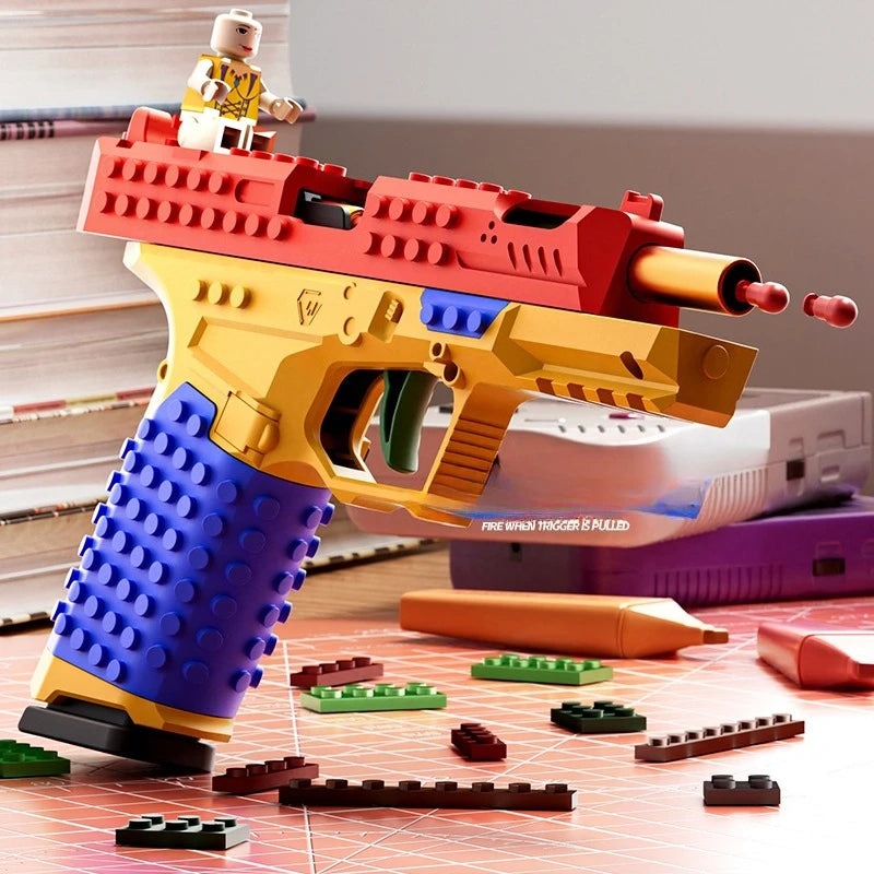 Airsoft-Spielzeugpistole mit Bausteinen, die Patronenhülsen wirft, Dauerfeuer, Blowback, leere, hängende Spielzeugpistole, Outdoor-CS-Waffe für Jungen und Erwachsene