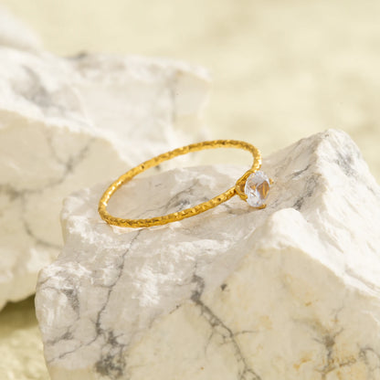 Ultra Thin Mini Ring for Women, Single Zirconia Gold Plated Stainless Steel, Hypoallergenic Dainty Minimalist Jewelry
