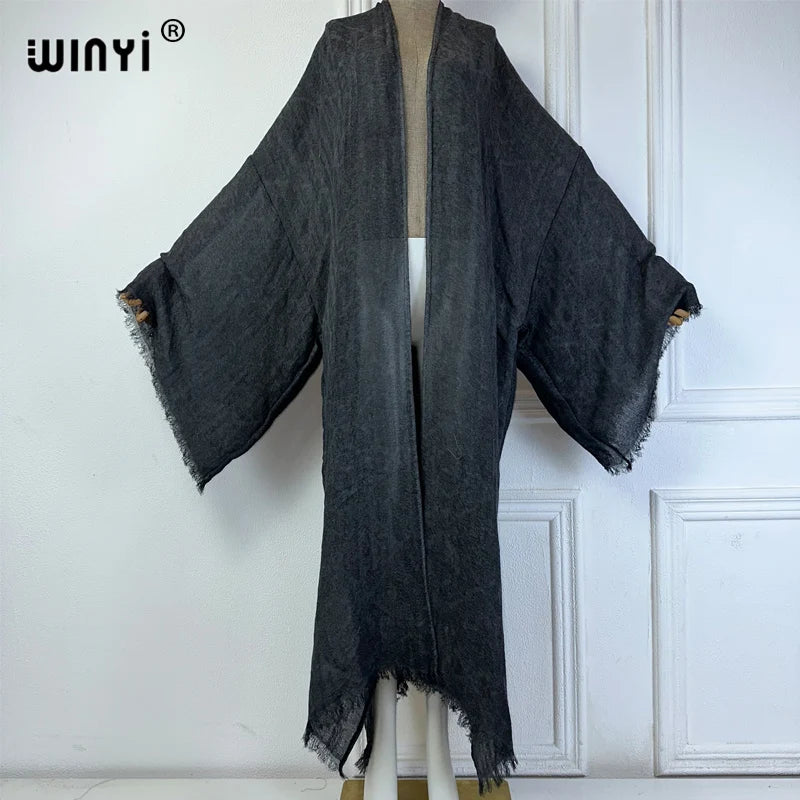 WINYI bohemian kimono kaftan beachwear Cardigan sexy  evening dress abaya dubai luxury cover-ups beach outfits women maxi dress